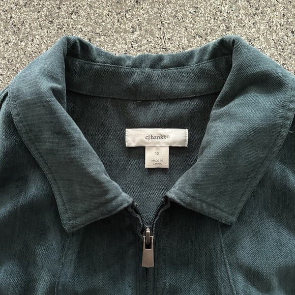 CJ Banks Jacket Womens 1X Suede‎ Velvet Full Zip Collar Blazer Green - Picture 2 of 7